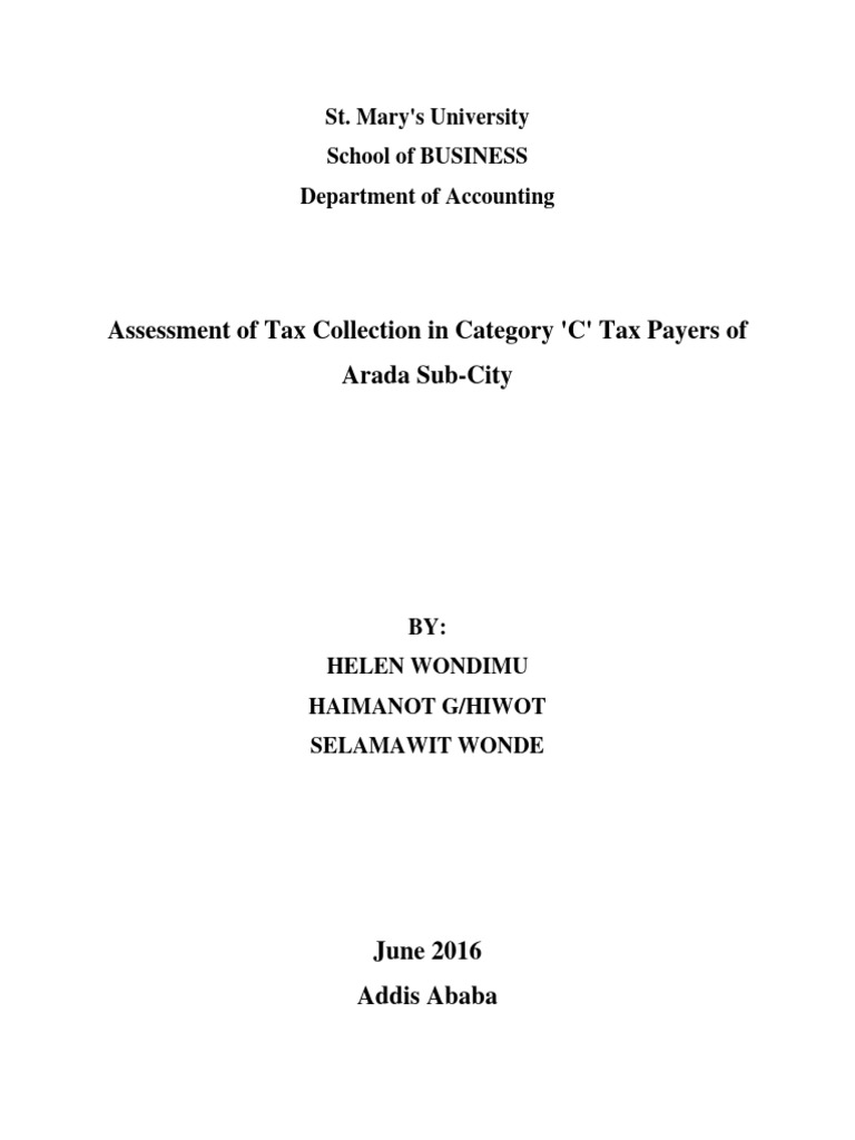 Tax Collection Assessment in Arada Sub-City | PDF | Taxes | Internal ...