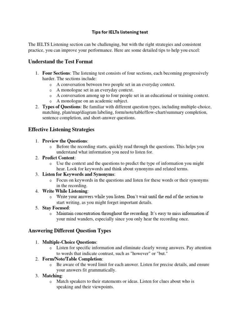 IELTS Listening Test Tips and Strategies | PDF | International English ...