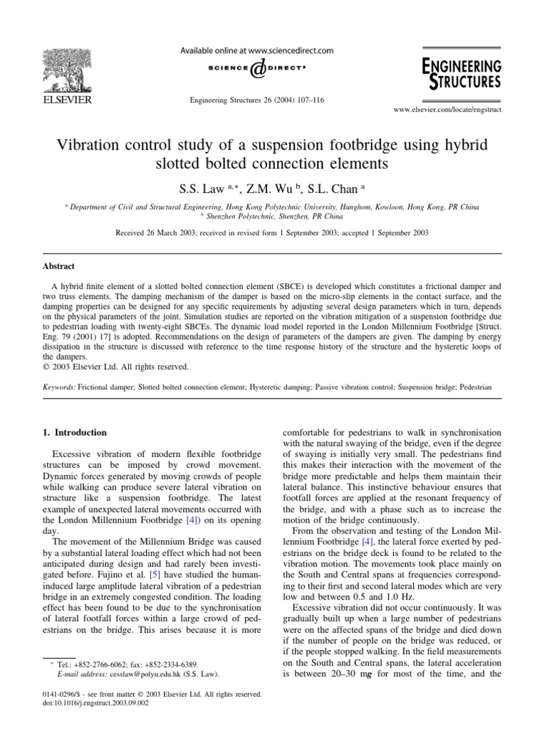 Vibration Control Study of A Suspension Footbridge Usin | PDF | Damping ...