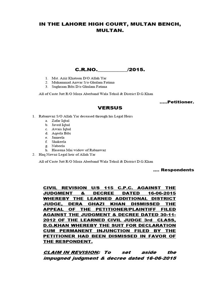 Lahore High Court Civil Revision Case | PDF | Lawsuit | Judgment (Law)