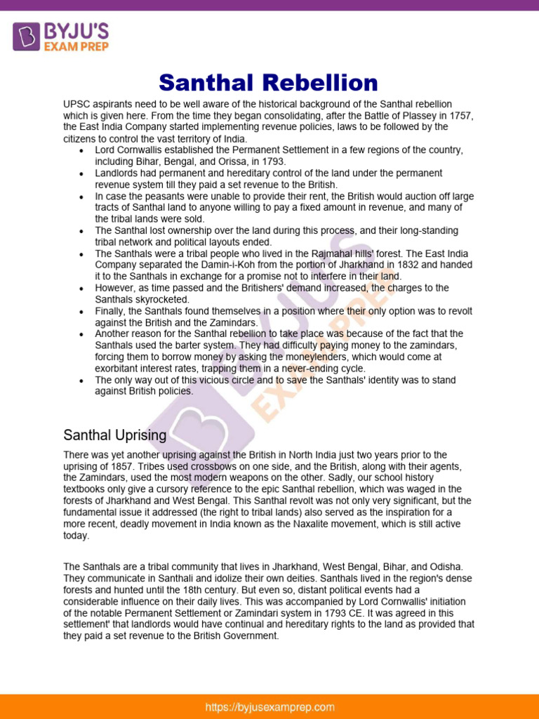 Santhal rebellion upsc notes 11 pdf british raj