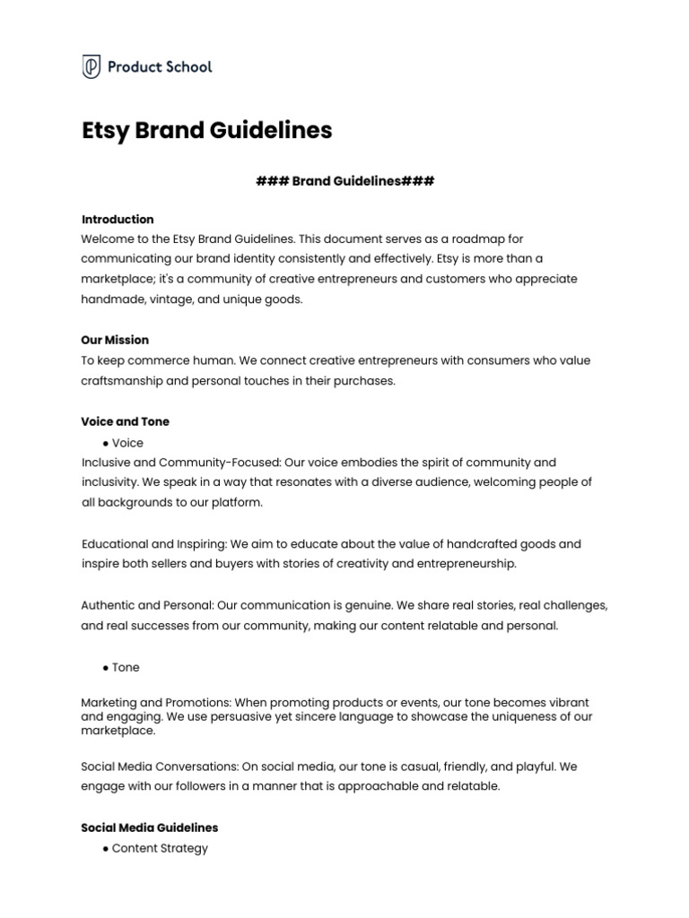 Product School AI Micro Certification Etsy Brand Guidelines PDF 