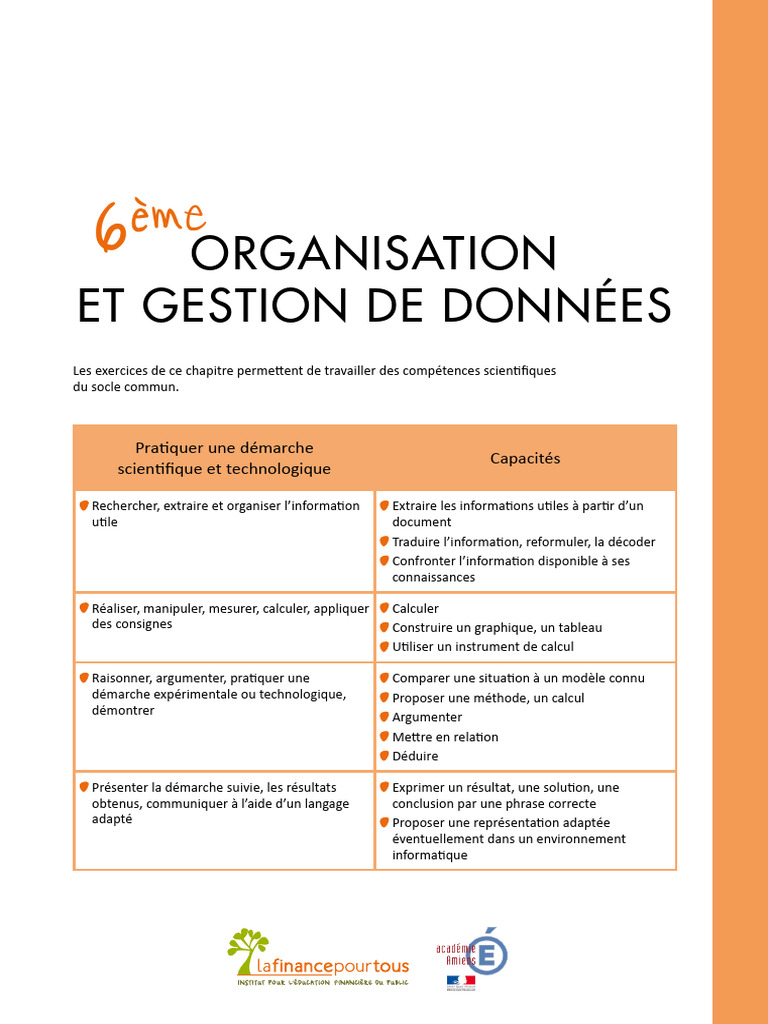 Organisation et gestion de données 6ème | PDF | Banques | Taxe sur la ...