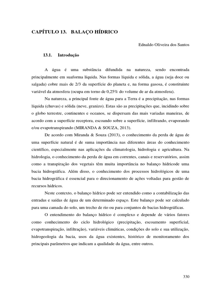 Captulo 13 Balano Hidrico | PDF | Água | Evapotranspiração