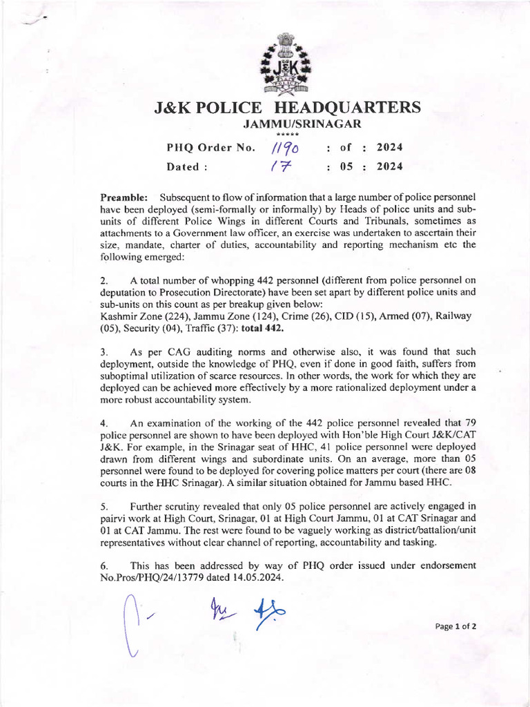 PHQ Order on Police Personnel Deployment | PDF | Police | Criminal Justice