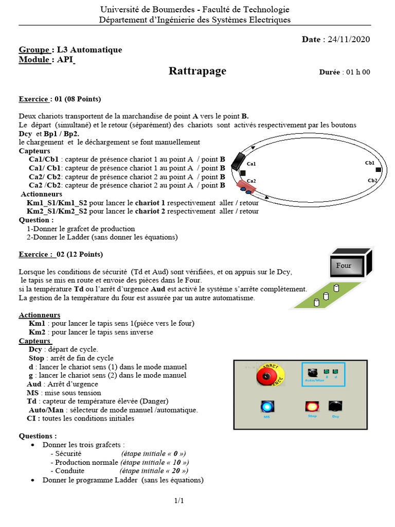 Automatisme et API : Exercice pratique | PDF | Automate programmable ...