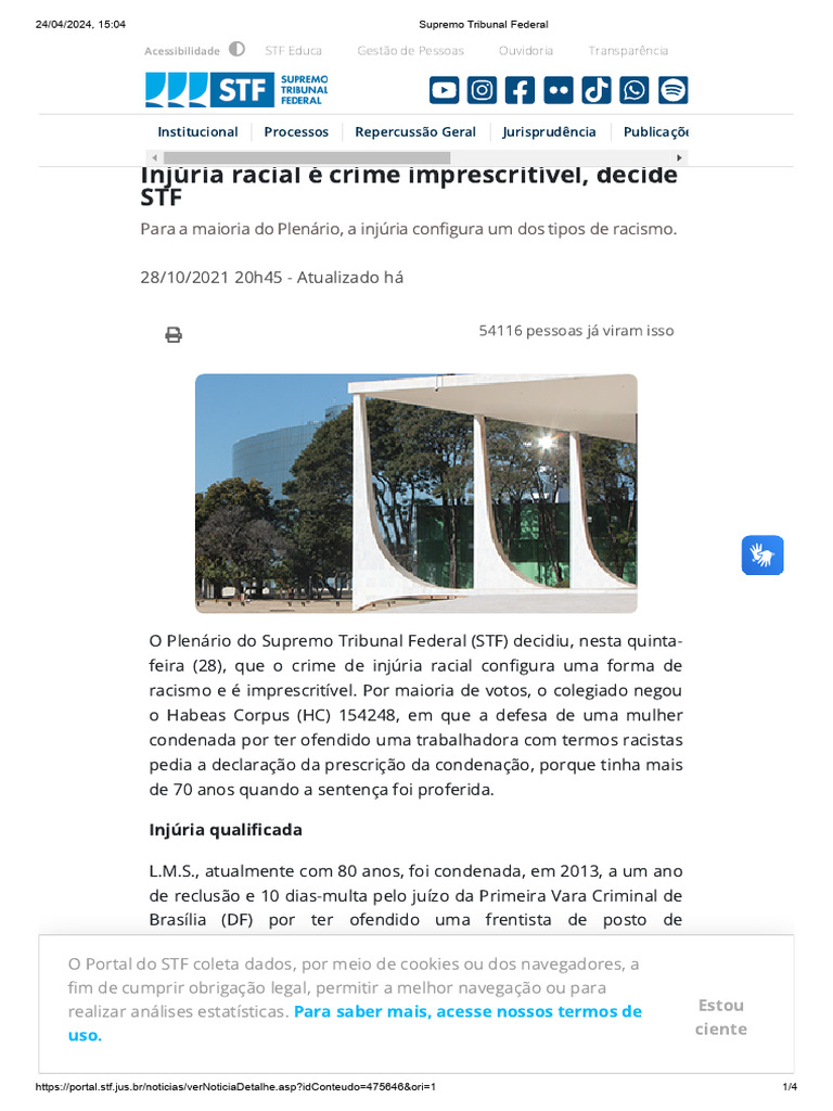 Injúria racial é crime imprescritível | PDF | Racismo | Discriminação e ...