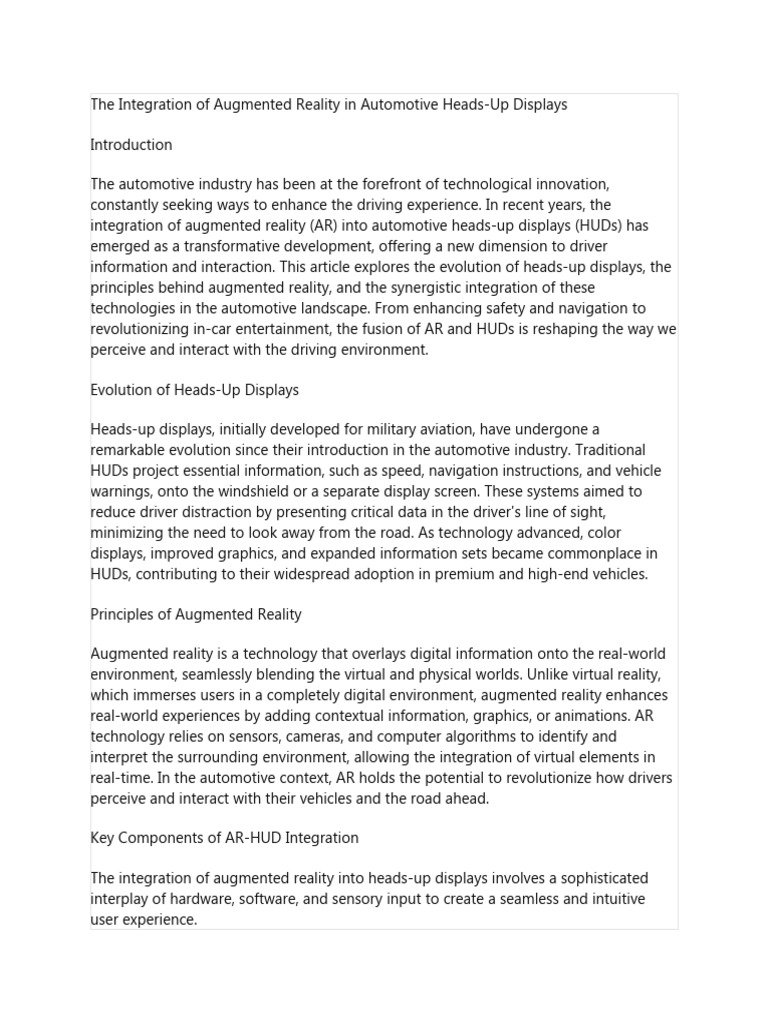 AR in Automotive HUDs: A New Era | PDF | Augmented Reality | Computing