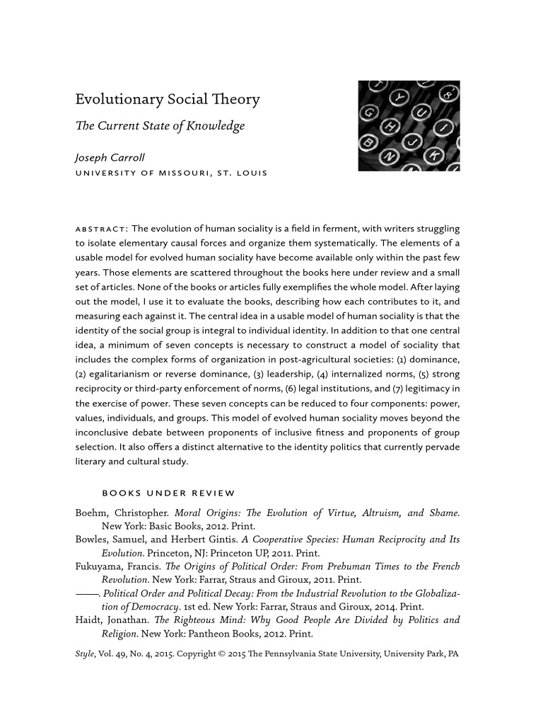 Evolutionary Social Theory The Current S | PDF | Eusociality ...