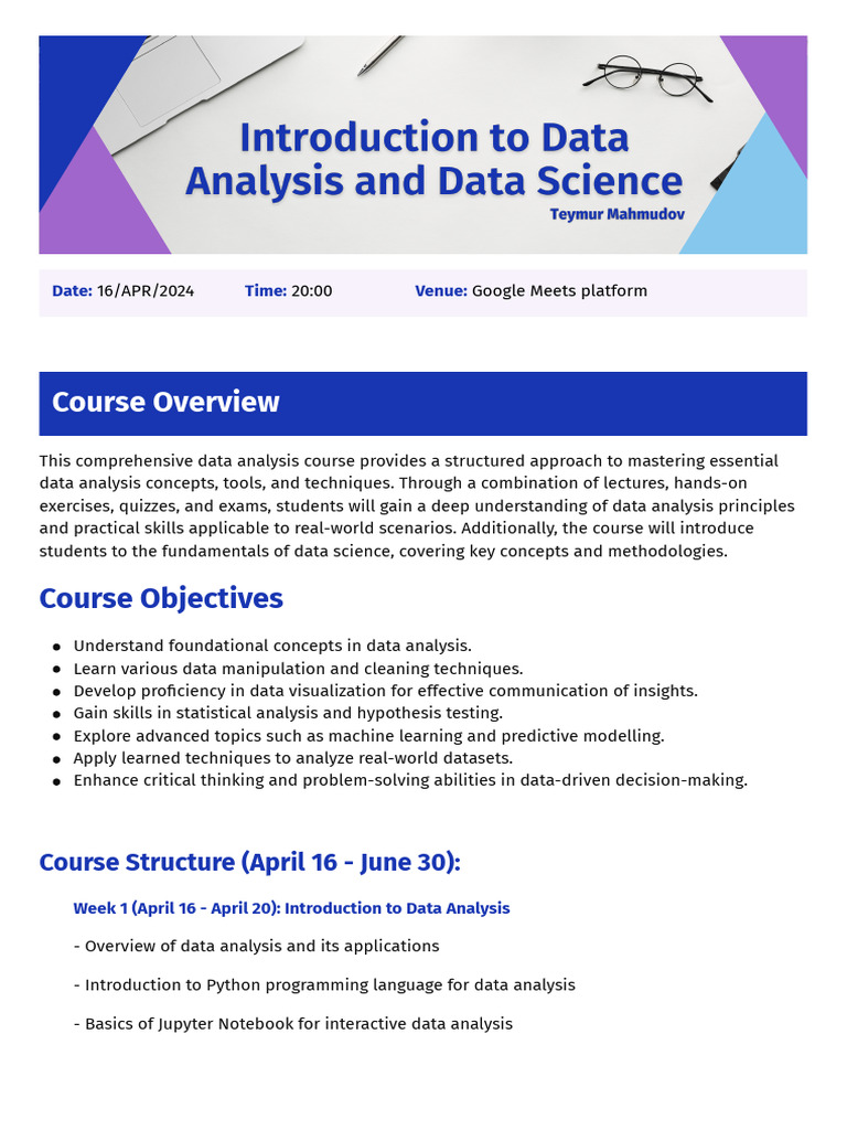 Data Analysis and Data Science Course Syllabus | PDF | Data Science | Data