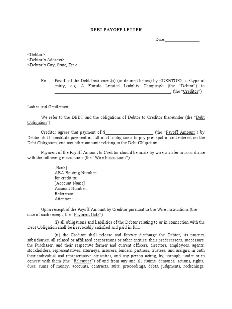 Payoff Letter  PDF  Security Interest  Debtor With Payoff Letter Template