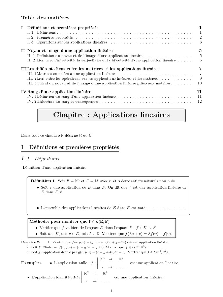 Applications linéaires et propriétés | PDF | Matrice (Mathématiques ...