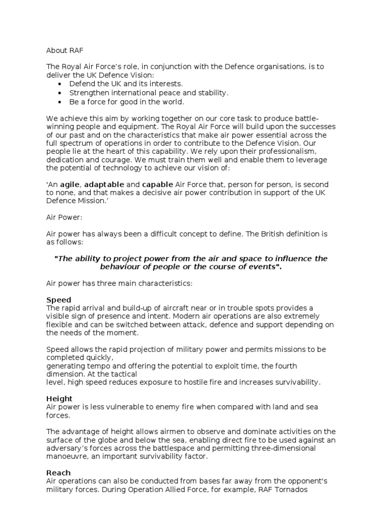 RAF Roles and Air Power Characteristics | PDF | Royal Air Force | Nato