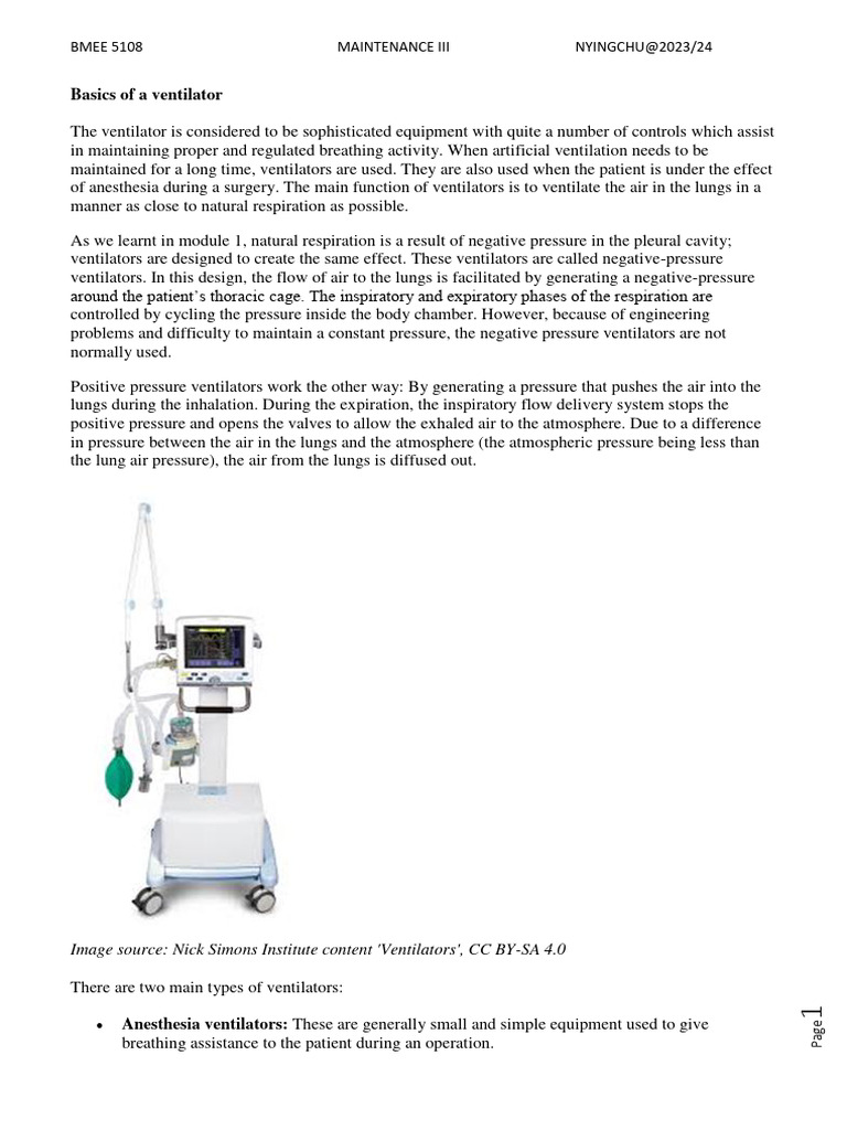 Basics Of A Ventilator Pdf Respiratory System Exhalation