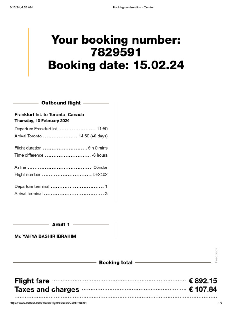 Condor Booking Confirmation DE2402 | PDF | Credit Card | Market (Economics)