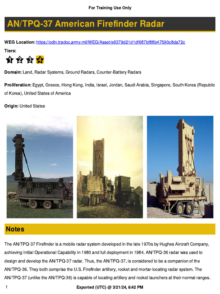 AN/TPQ-37 Radar Overview | PDF | Radio Technology | Military Science