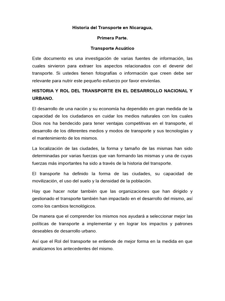 Historia Del Transporte en Nicaragua | PDF | Nicaragua | Transporte