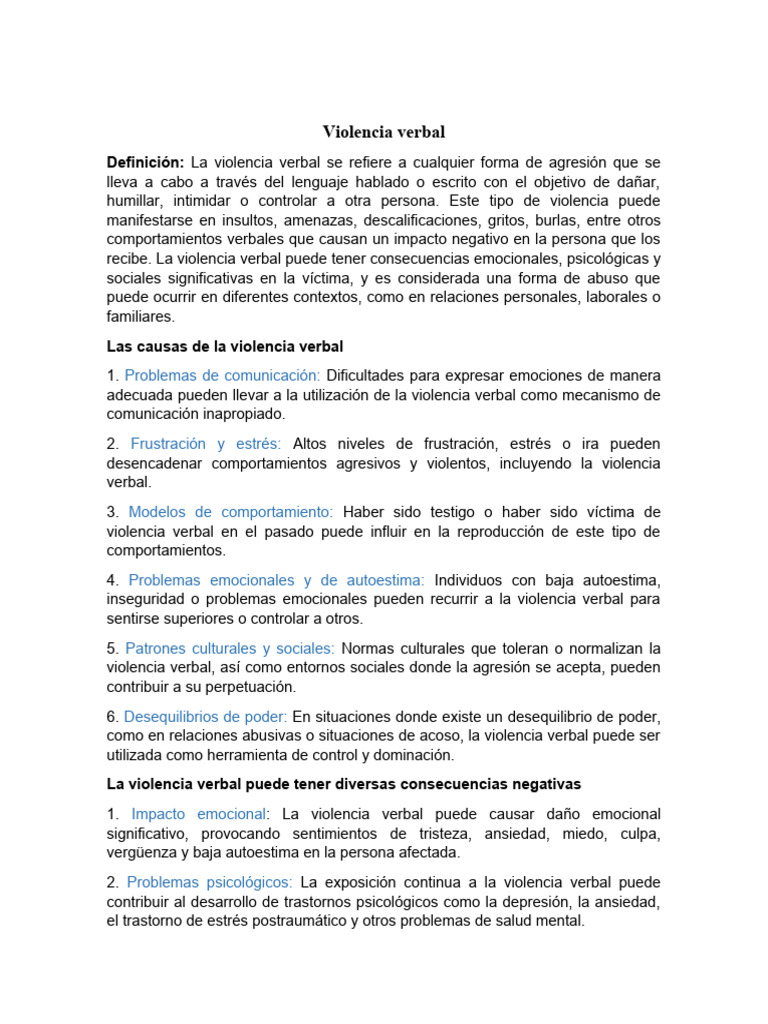 Impacto de la Violencia Verbal en Perú | PDF | Violencia | Las emociones