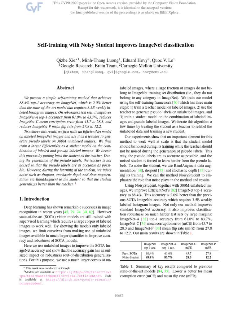 Xie Self-Training With Noisy Student Improves ImageNet Classification ...