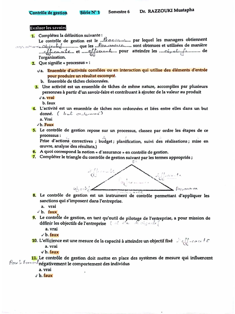 Les Séries Contrôle Avec La Correction | PDF