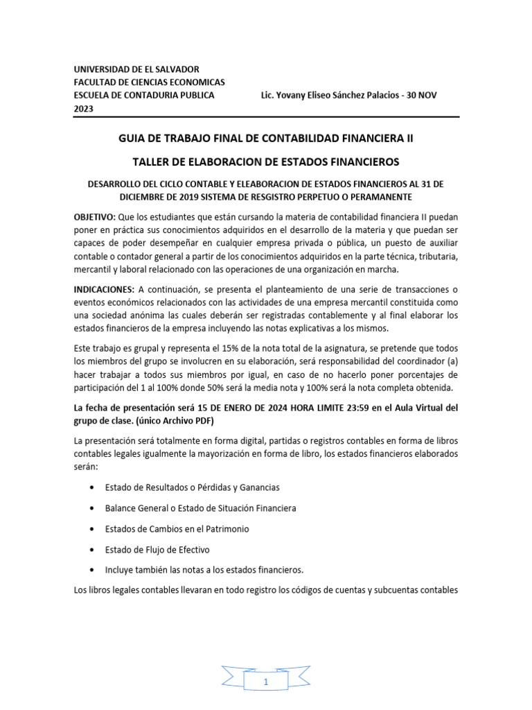 Guia Taller de Estados Financieros 2023 | PDF | Contabilidad | Estado ...