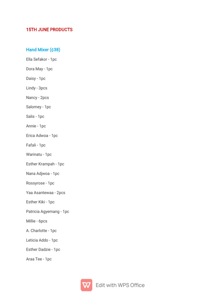 June 15 Product List and Prices | PDF