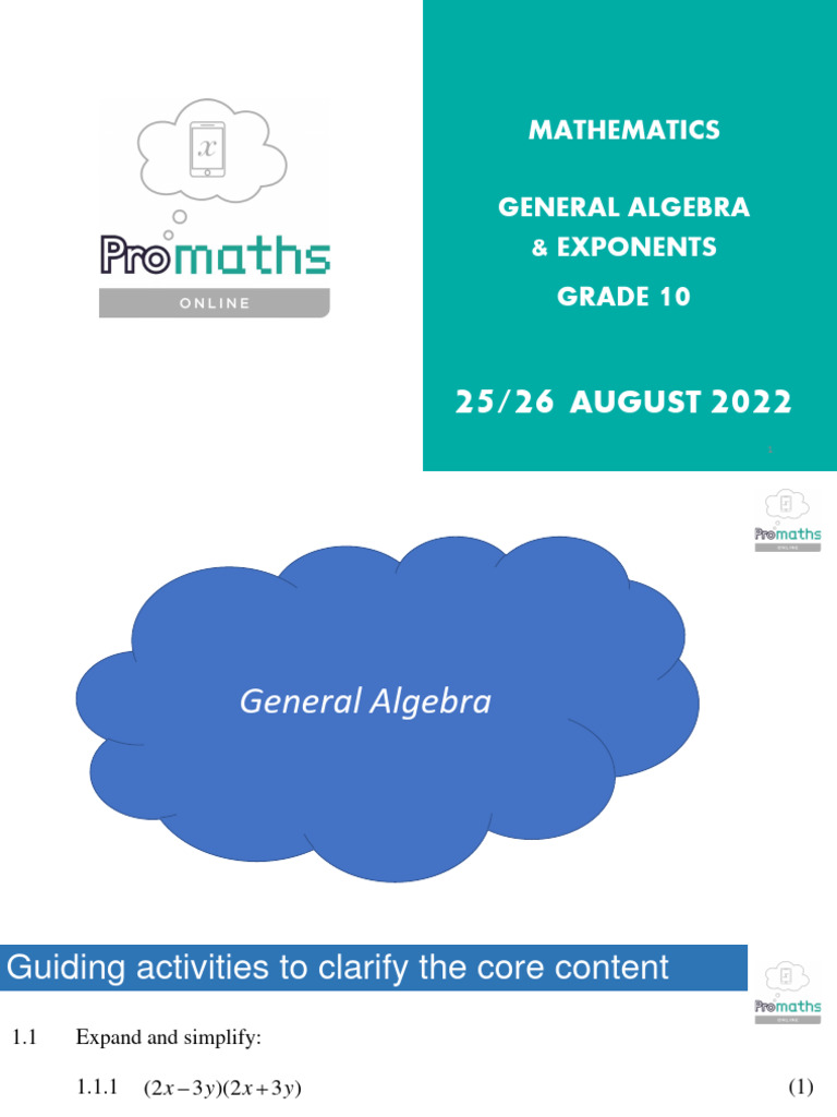 Grade 10 Algebra and Exponents Guide | PDF | Mathematics | Algebra