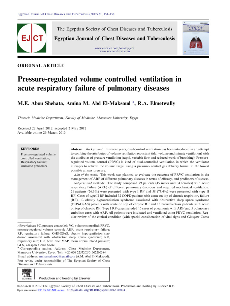 PRVC Ventilation in Acute Respiratory Failure | PDF | Respiratory ...
