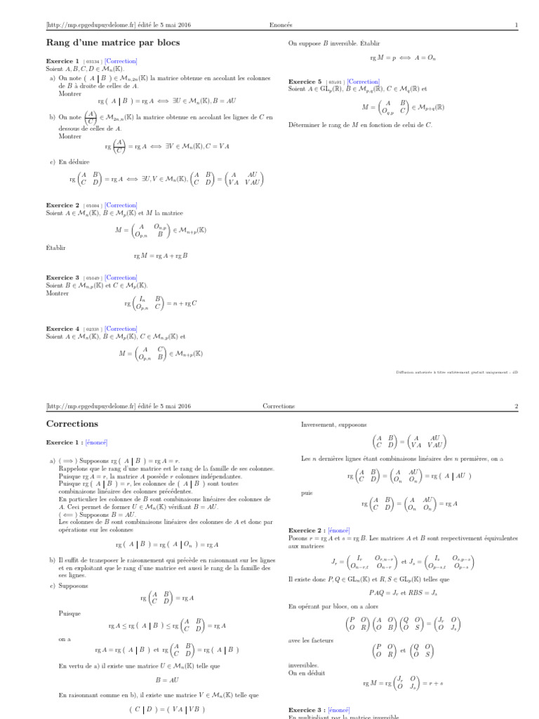 Calcul du rang d'une matrice | PDF | Matrice (Mathématiques ...