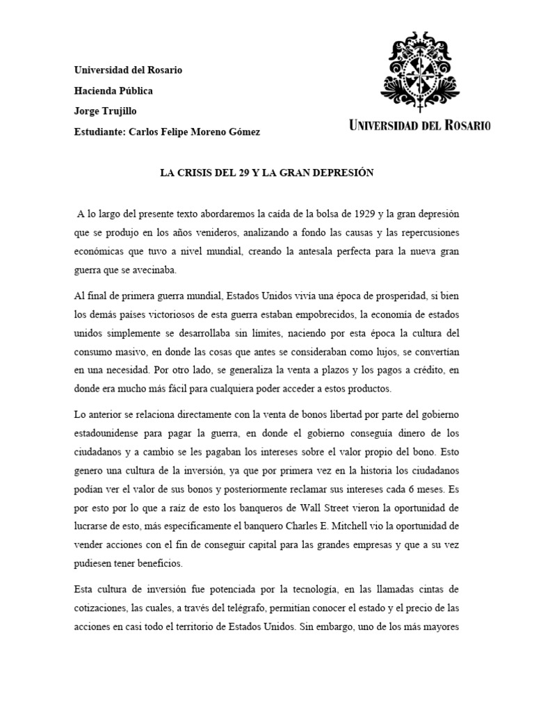 El Crack de 1929 y La Gran Depresión | PDF | Gran depresion | mundo ...