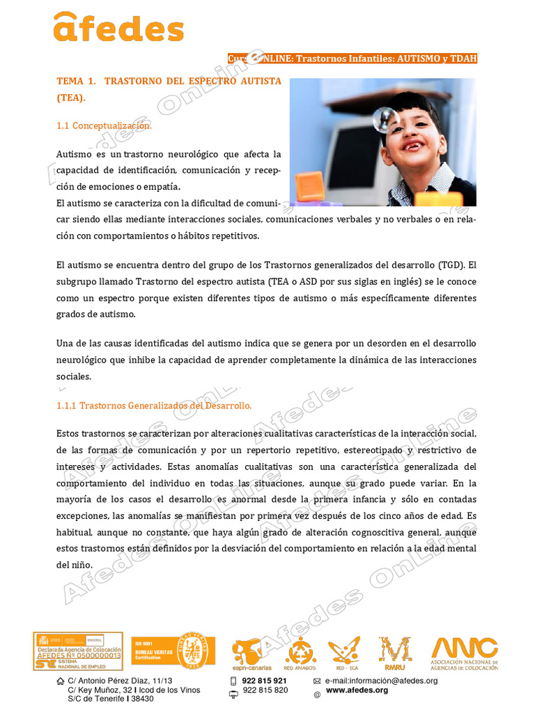 Curso Online sobre Autismo y TDAH | PDF | Espectro autista | Desorden ...