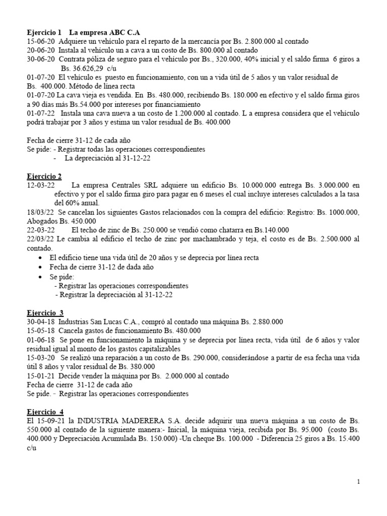 Ejercicios de Contabilidad y Depreciación | PDF | Bancos | Depreciación