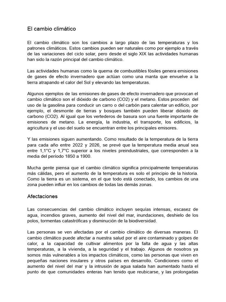 Acciones para combatir el cambio climático | PDF | Gases de efecto ...