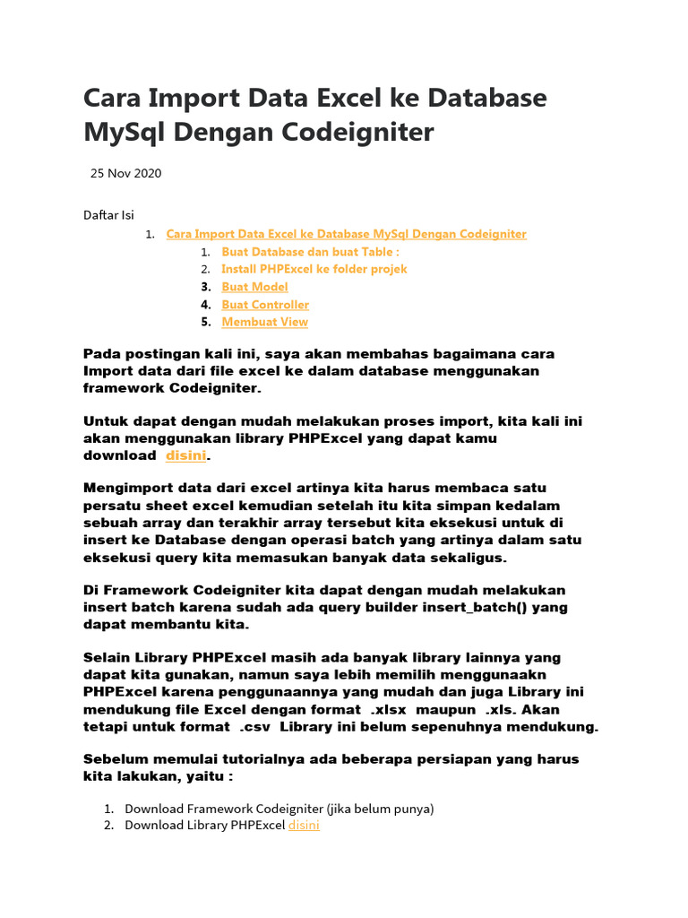 Cara Import Data Excel Ke Database MySql Dengan Codeigniter | PDF ...