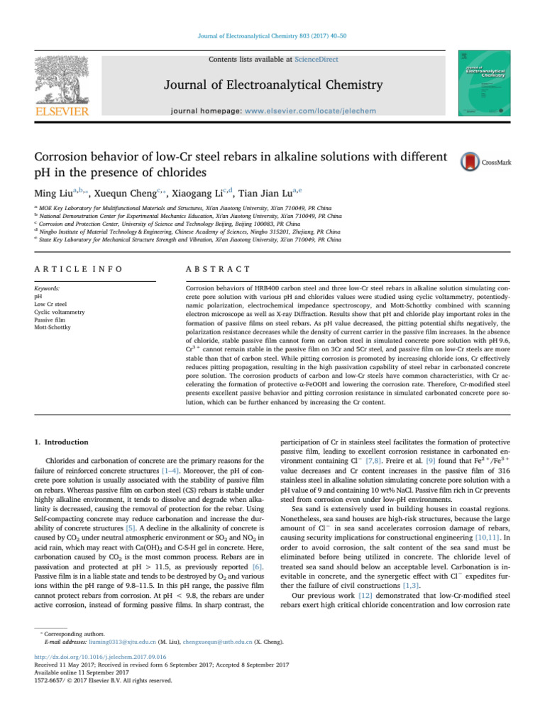 Corrosion Behavior of Low-Cr Steel Rebars in Alkaline Solutions With ...