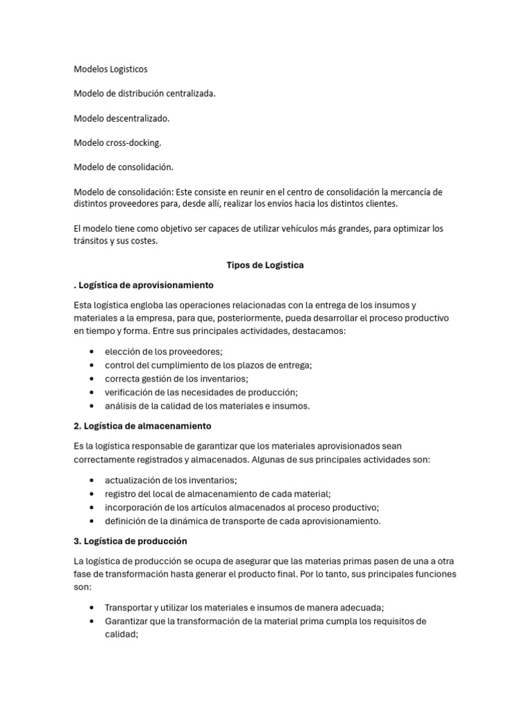 Tipos de Modelos y Logística Empresarial | PDF | Logística | Calidad ...