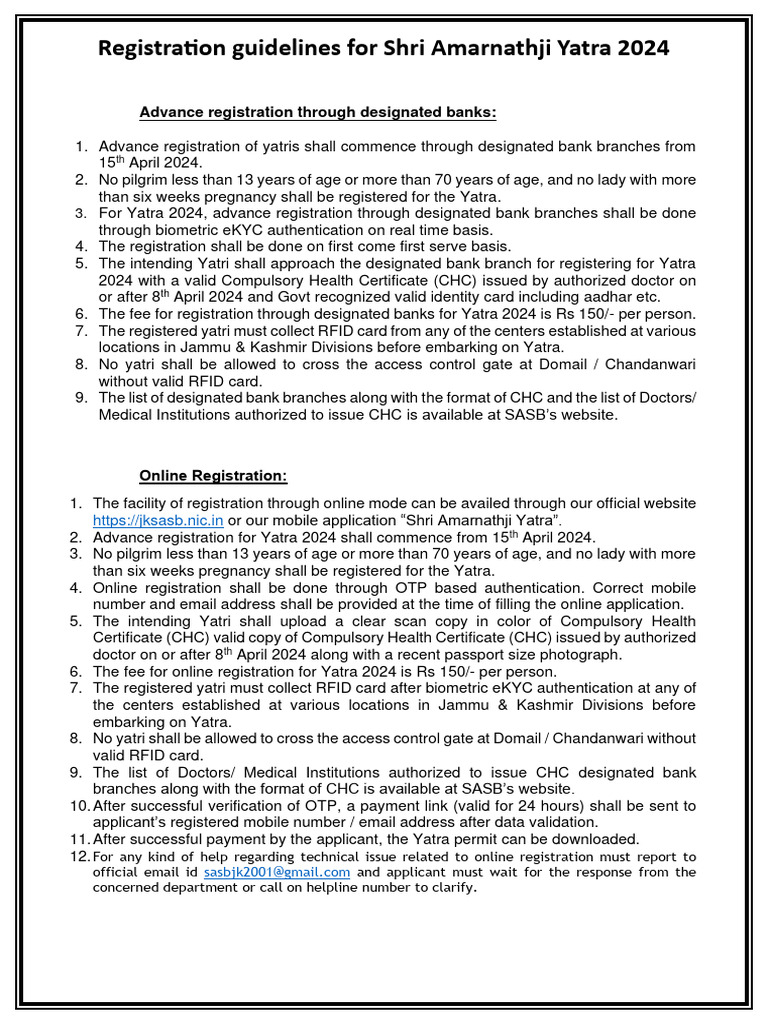 Guidelines For Advance Registration For Yatra 2024 V1.3 | PDF ...