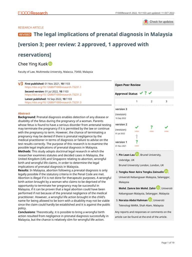 Black Latter The Legal Implications of Prenatal Diagnosis in Malaysia ...