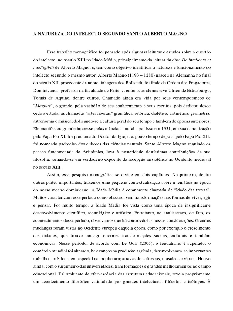 Intelecto em Santo Alberto Magno | PDF | Aristóteles | Nous