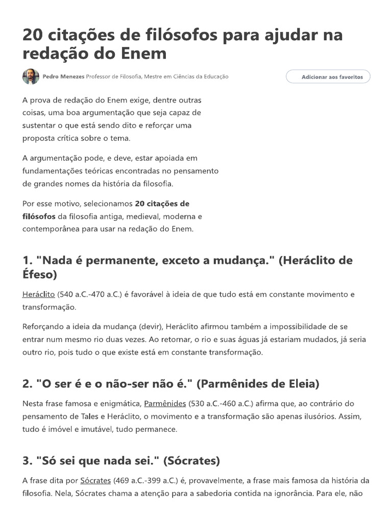 20 Citações de Filósofos para Ajudar Na Redação | PDF