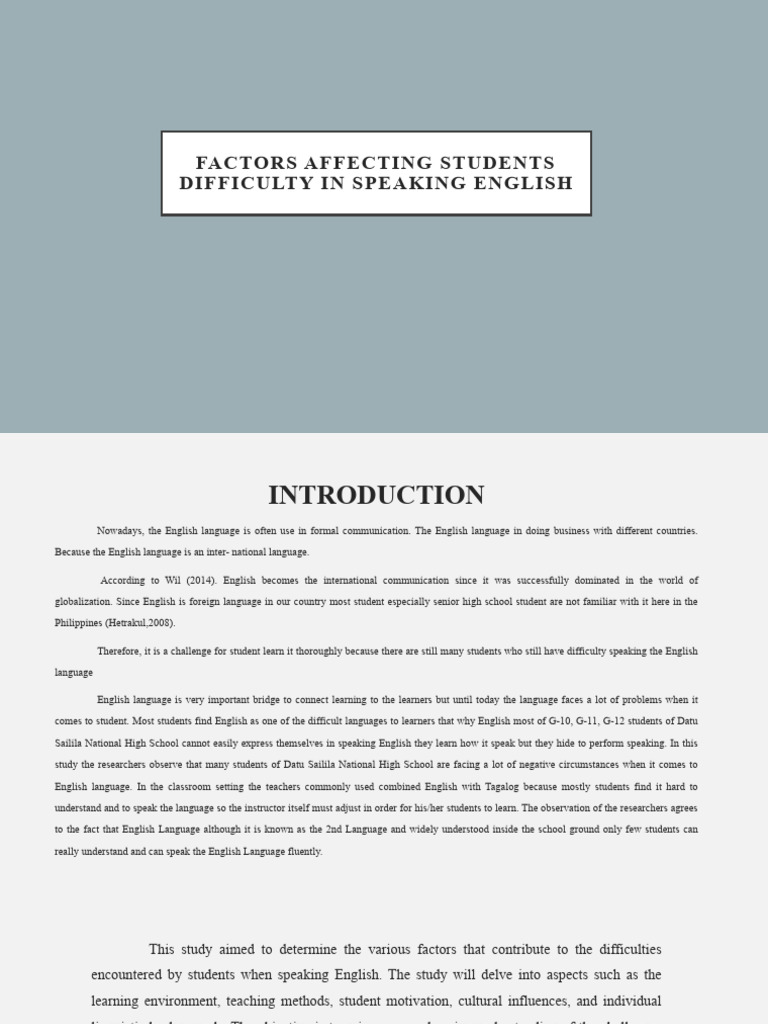 Factors Affecting Students Difficulty in Speaking English | PDF ...