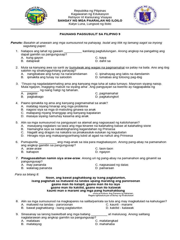 Fil 9 PretestFinal | PDF