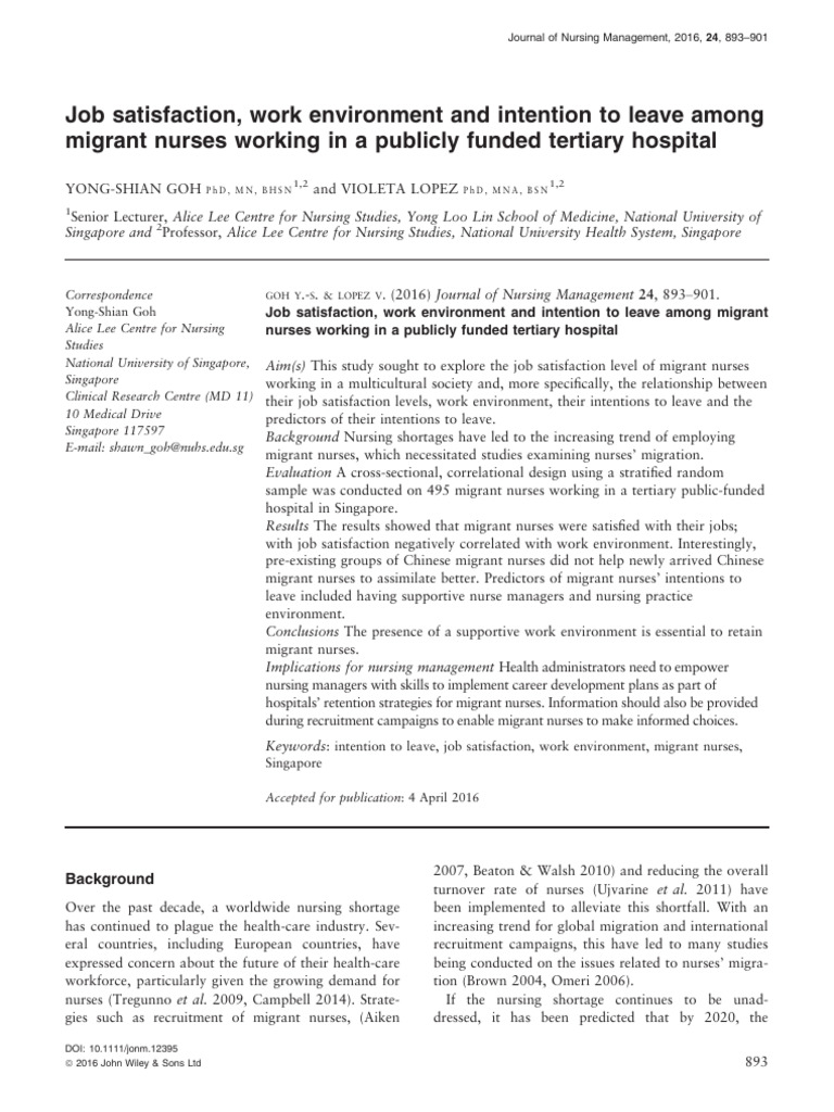 Job Satisfaction Work Environment and in | PDF | Nursing | Job Satisfaction
