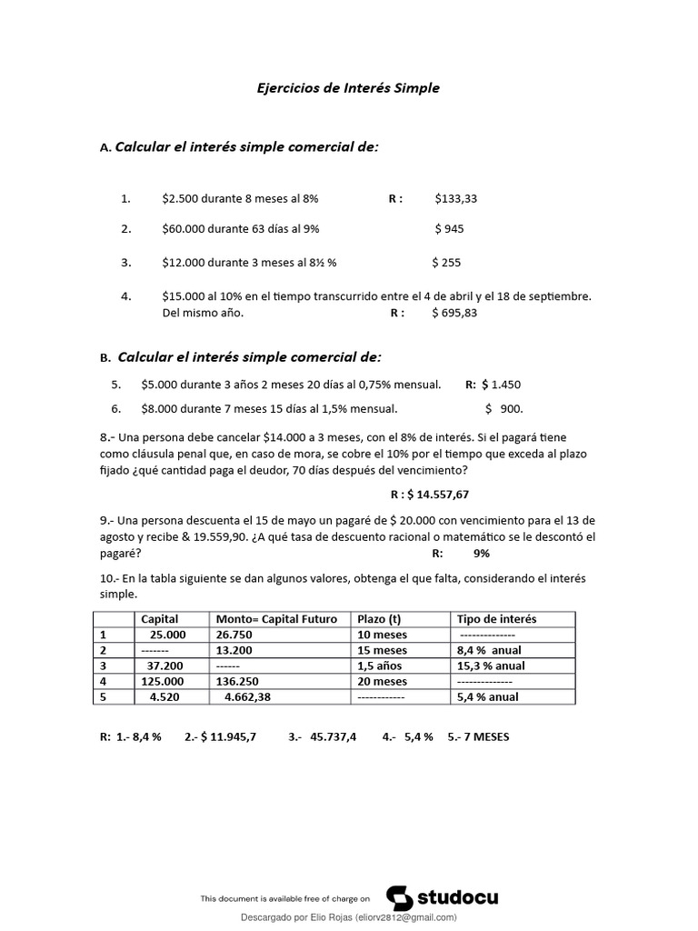Ejercicios de Interés Simple y Compuesto | PDF | Bancos | Tasas de interés