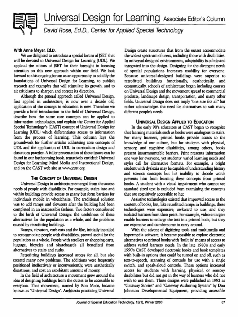 Rose 1999 universal design for learning pdf learning disability
