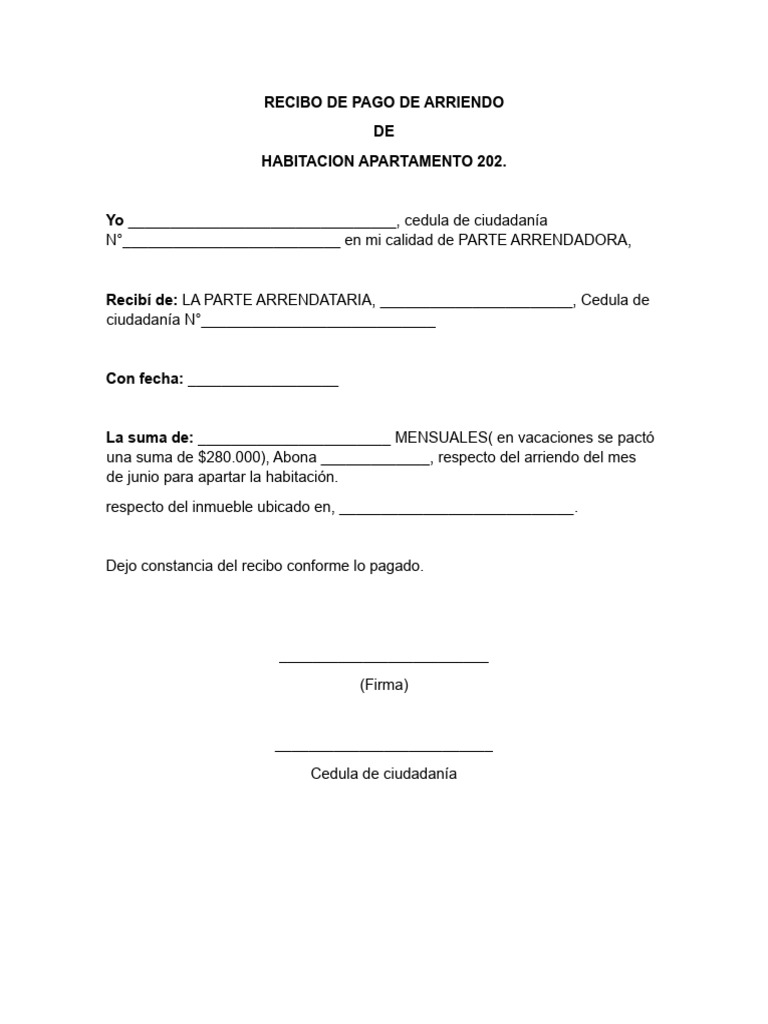 Recibo de Pago de Arriendo | PDF | Negocios | Finanzas y dinero