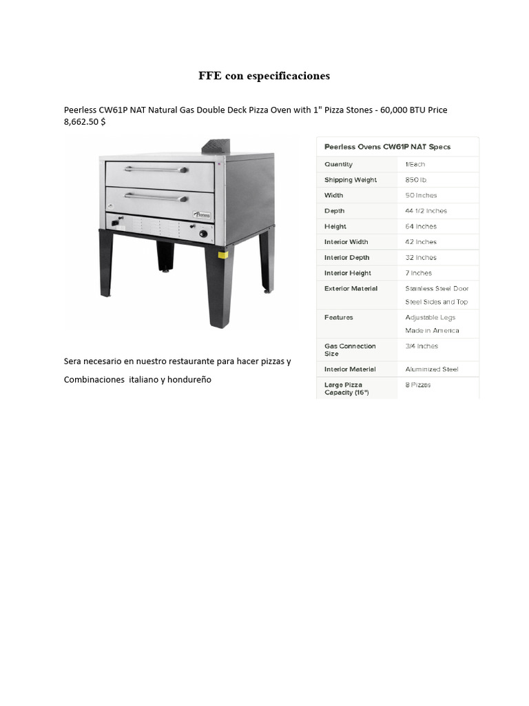 FFE Con Especificaciones | Descargar gratis PDF | Acero | Cocina