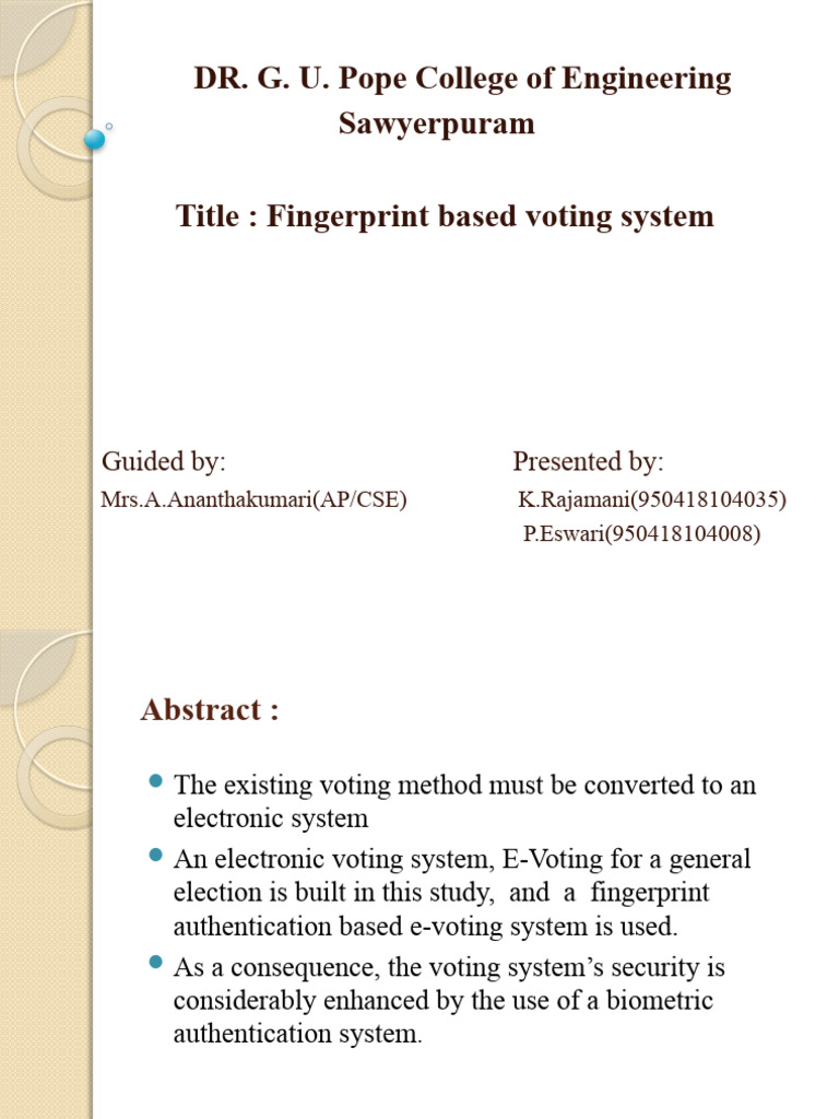 Fingerprint based voting system pdf electronic voting voting