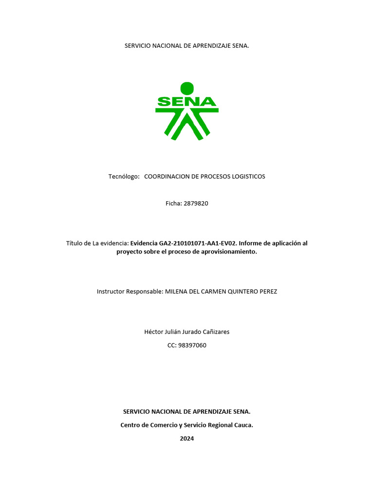 Informe sobre Proceso de Aprovisionamiento | PDF | Calidad (comercial ...