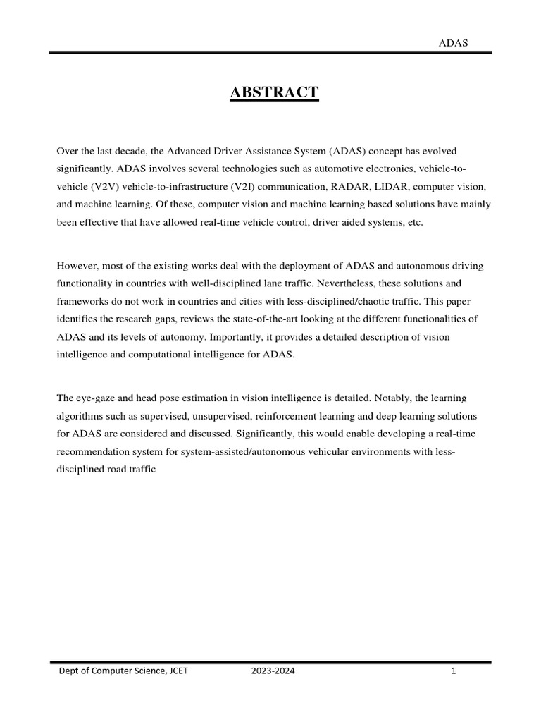 ADAS Report | PDF | Traffic Collision | Anti Lock Braking System